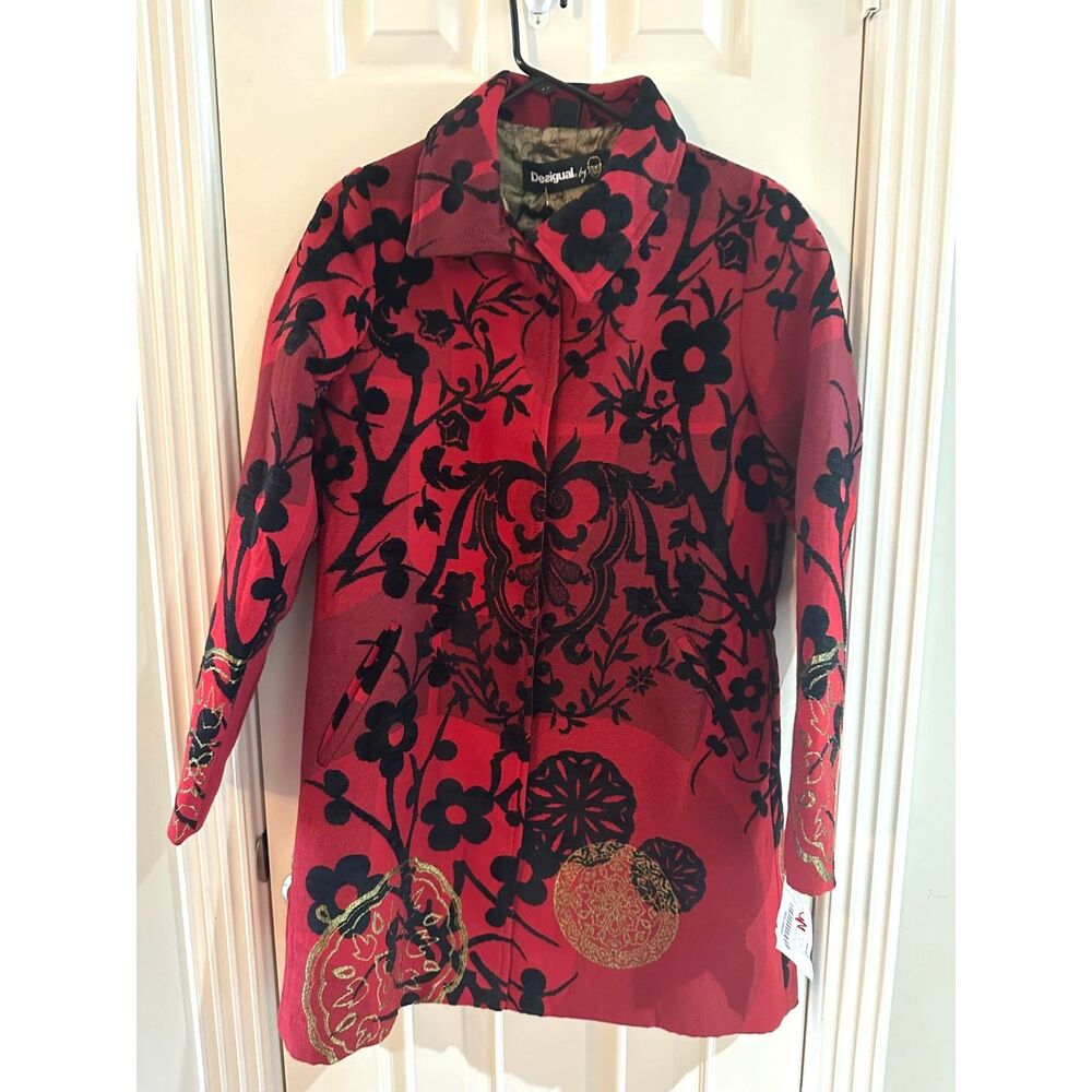 NWT Desigual "Electric Love" Coat Christian Lacroix - Red & Black Brocade SZ 42